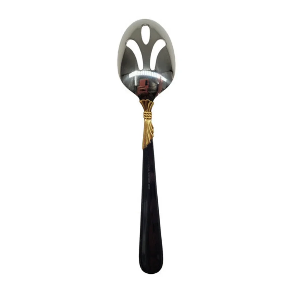 Yamazaki 18/8 Stainless LINDI Black Handle GOLD Accent Vintage Slotted Spoon 1-2